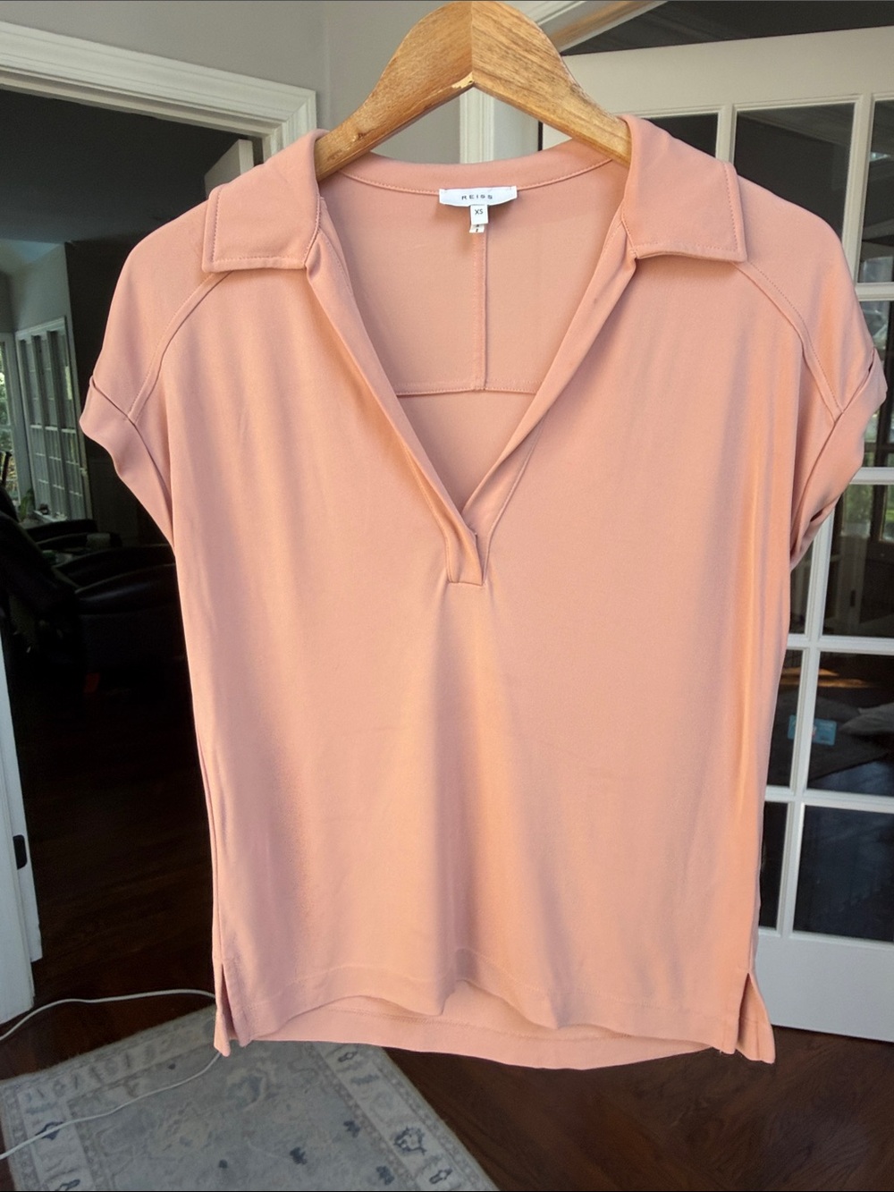 Reiss Peach Short-Sleeve Polo V-Neck Top